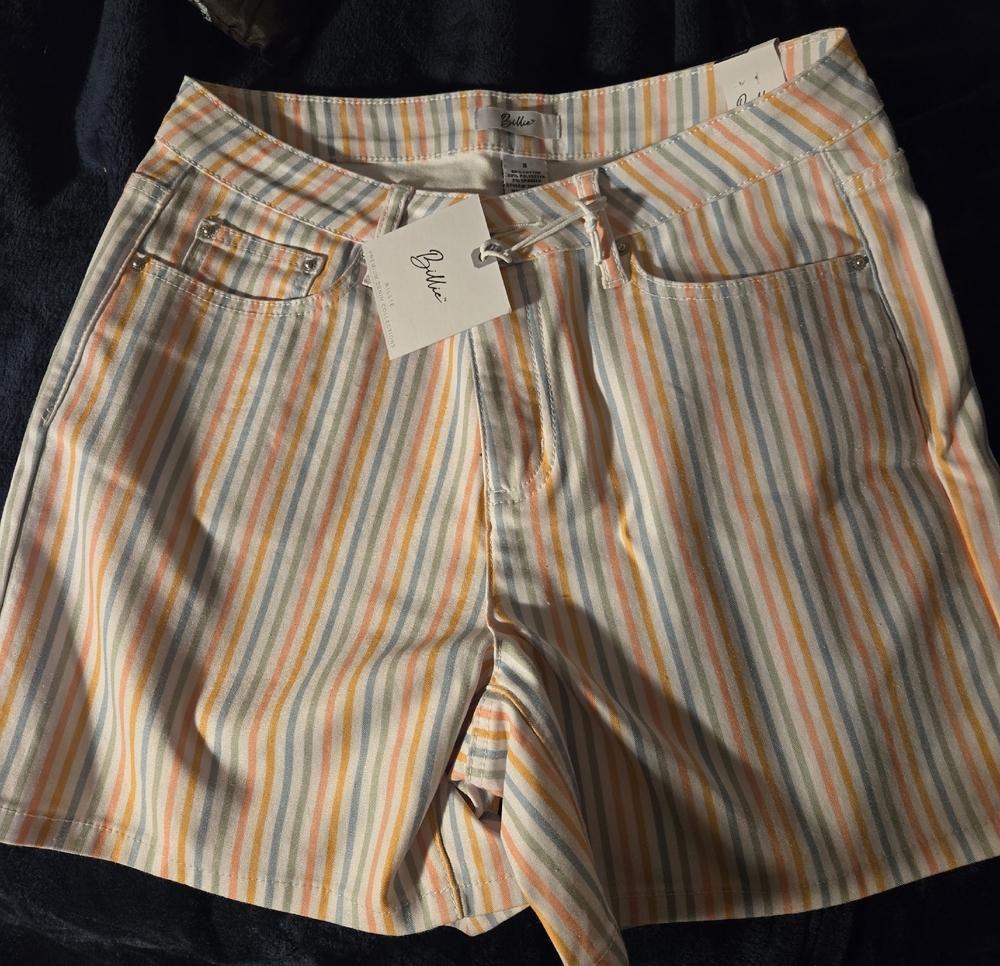 Abella Pastel Striped Denim Shorts